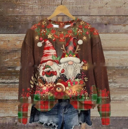 Women's Festive Holiday Print Crewneck Christmas Sweater