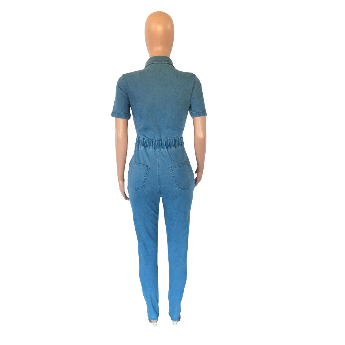 Slim Fit Fashion Short Sleeve Denim Jumpsuit