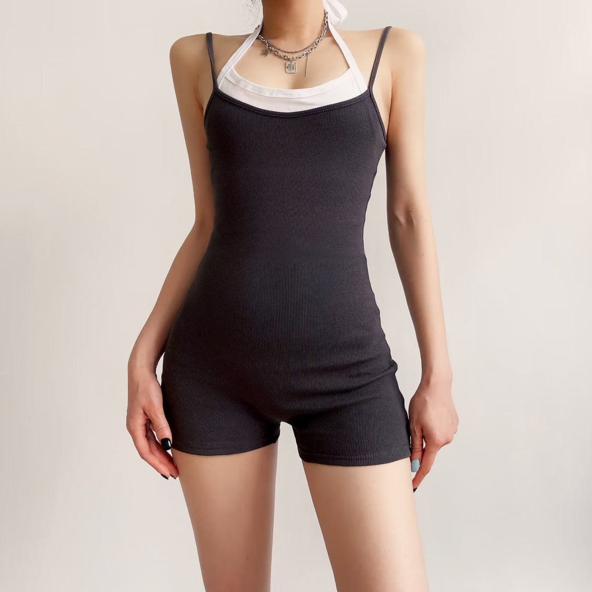 Slimming Faux Two-Piece Cami Bodysuit Romper