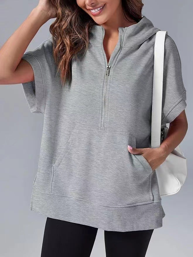 Women's Short-Sleeve Hooded Pullover Sweater