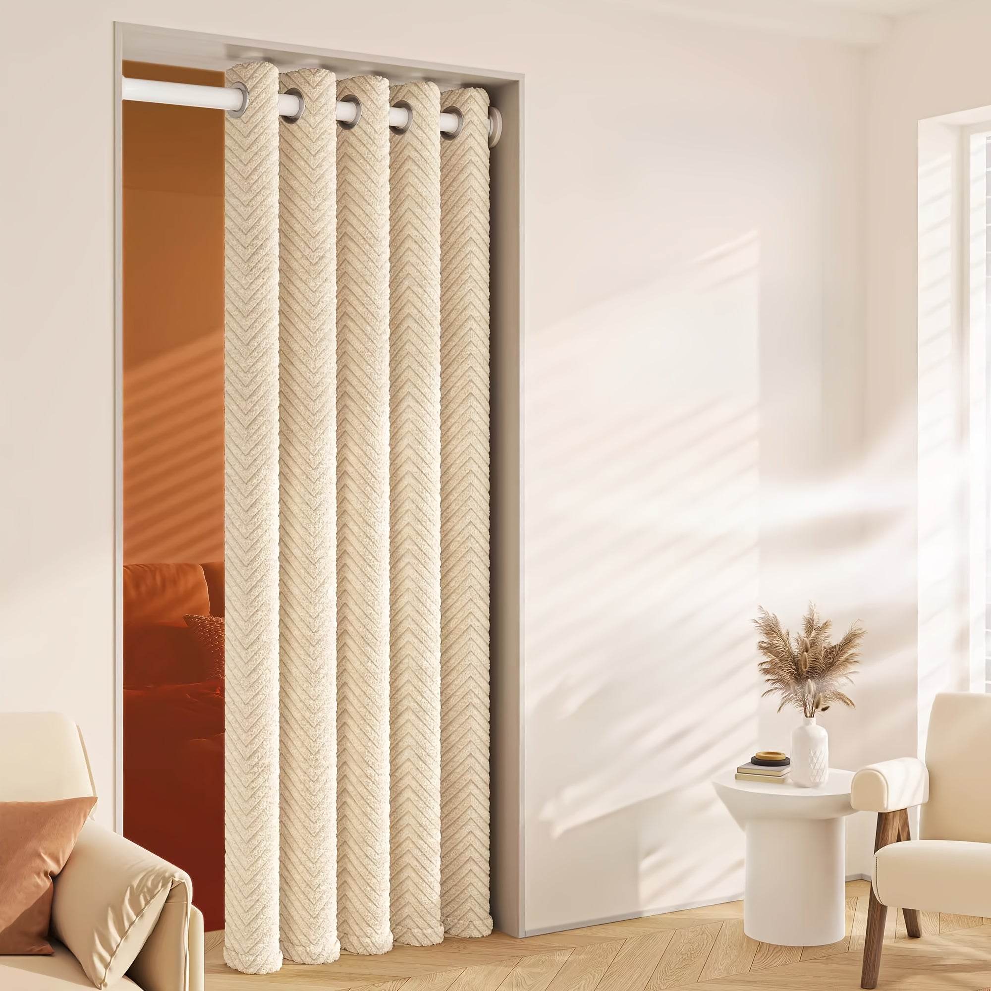 [2D Door Curtain] 1pc Winter Warmth Thermal Insulated Blackout Door Curtain - No-Drill Installation, Soundproof & Noise Reducing, Modern Minimalist Design, Machine Washable Polyester, Contemporary…