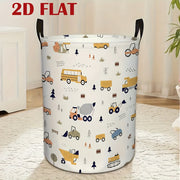 [Foldable Laundry Basket] Dokriy 1pc Large Round Hamper Basket with School Bus, Tree & Storage - Heavy-Duty Polyester Foldable Laundry Basket Suitable For, Room, Dorm, Laundry Baskets