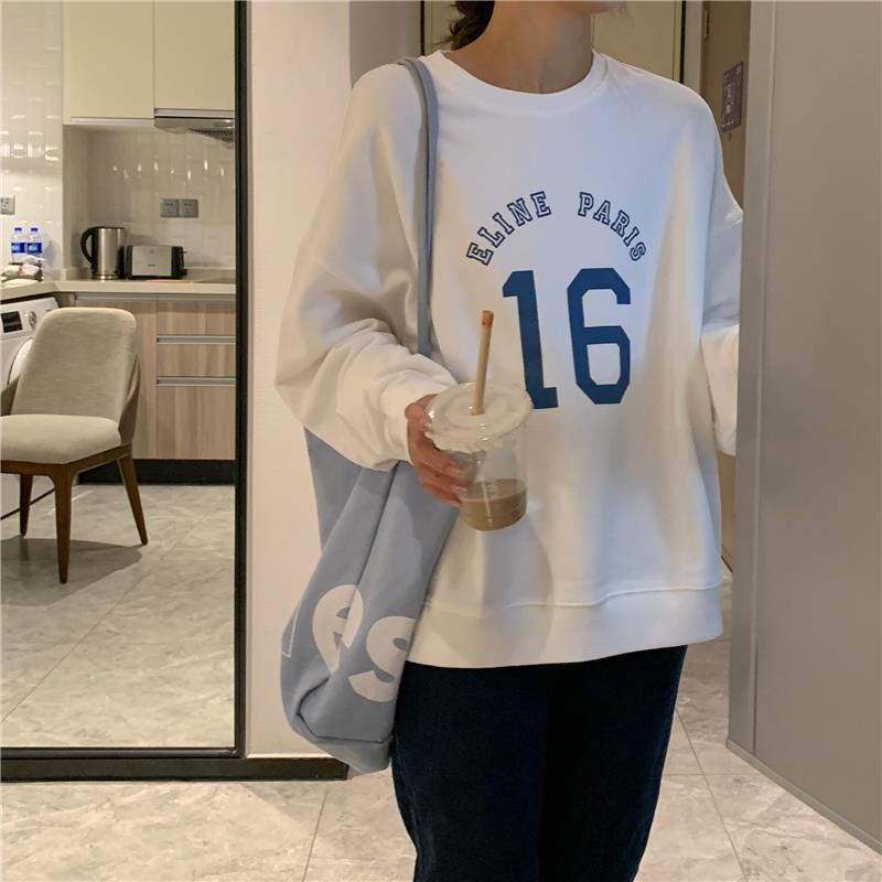 Oversized Letter Print Long Sleeve Women's Pullover Sweater