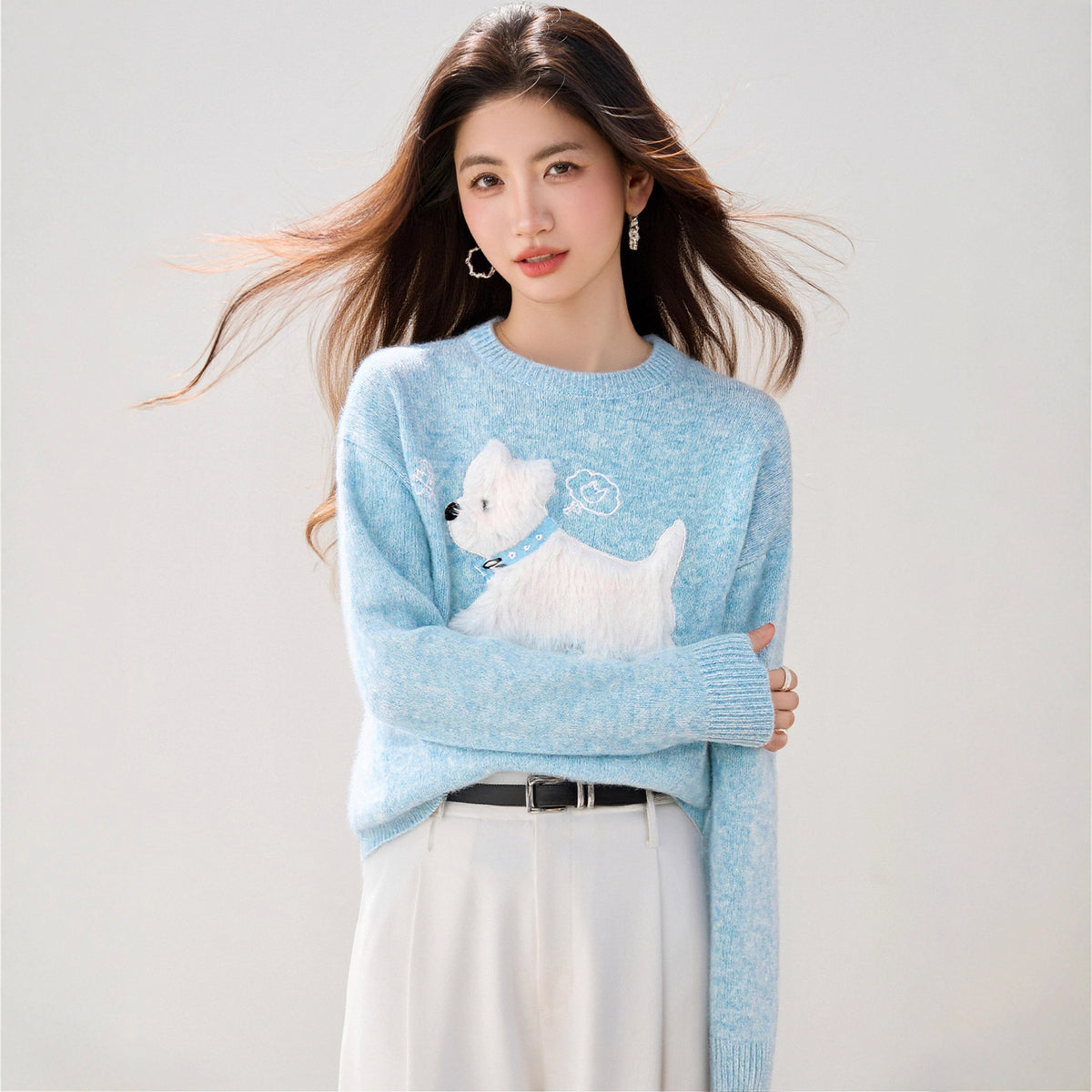 Womens Light Blue Sweet Knit Sweater for Girls