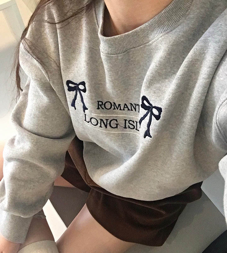 Retro Bowknot Embroidered Oversized Terry Sweater