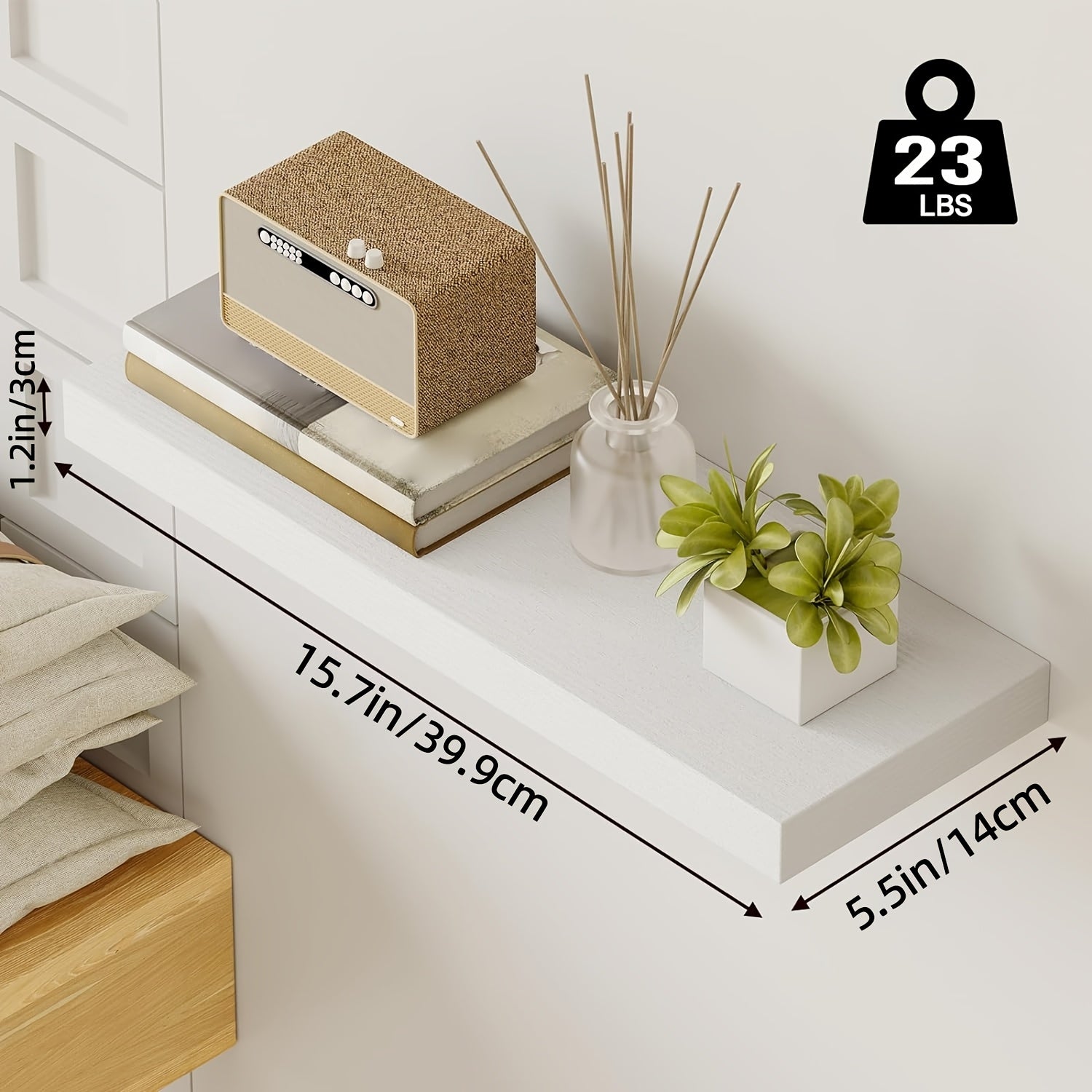 Set of wooden floating shelves for wall-mounted storage