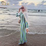 Rainbow Jacquard Double-layered Plus-size Long-sleeve Dress