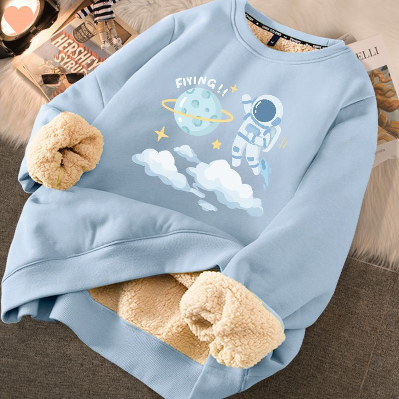 Women's Cute Printed Thickened Fleece Pullover Sweater