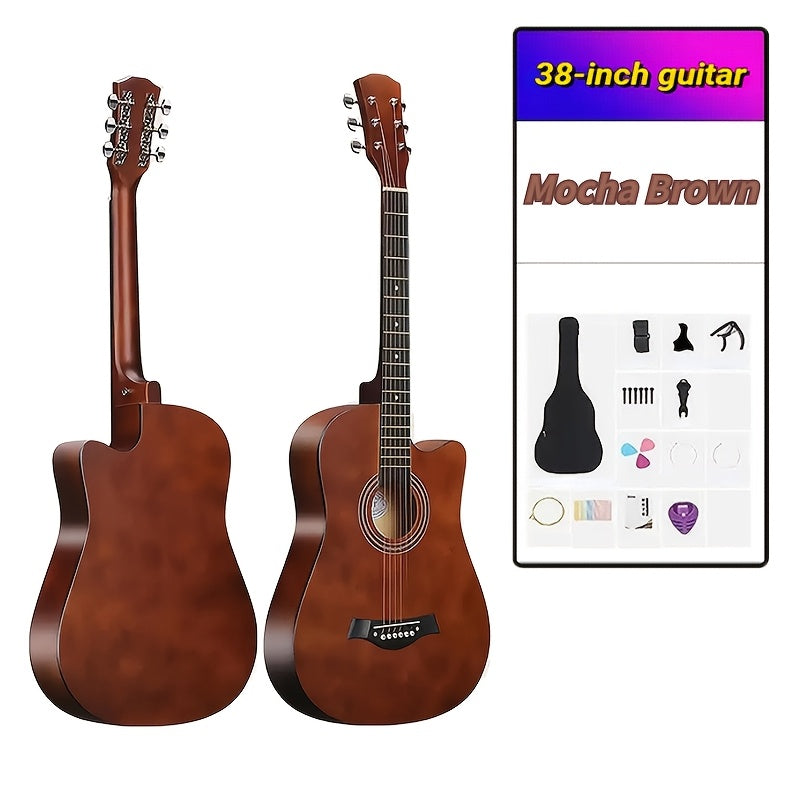 38‑Inch Solid Wood Entry‑Level Acoustic Guitar – Folk Style with Full Accessory Set
