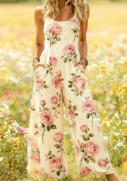 Women's American Retro Print Strappy Wide-Leg Jumpsuit