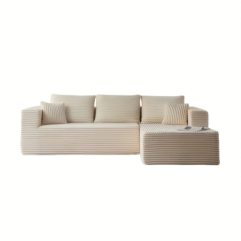 Modular L-shaped chaise longue sofa bed with deep seat and corduroy upholstery