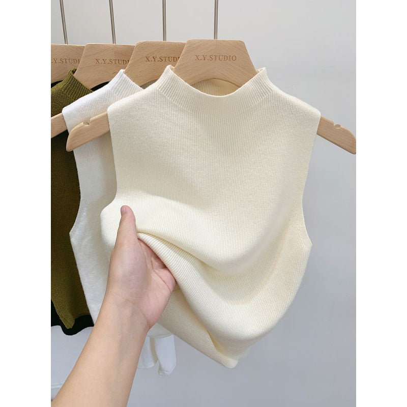 Knitted Sweater Base-layer Top Womens Mock-neck Vest