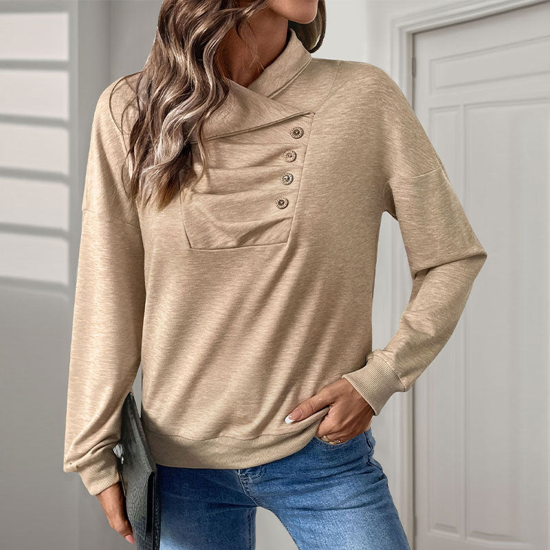 Sweater Pleating Button Stand Collar