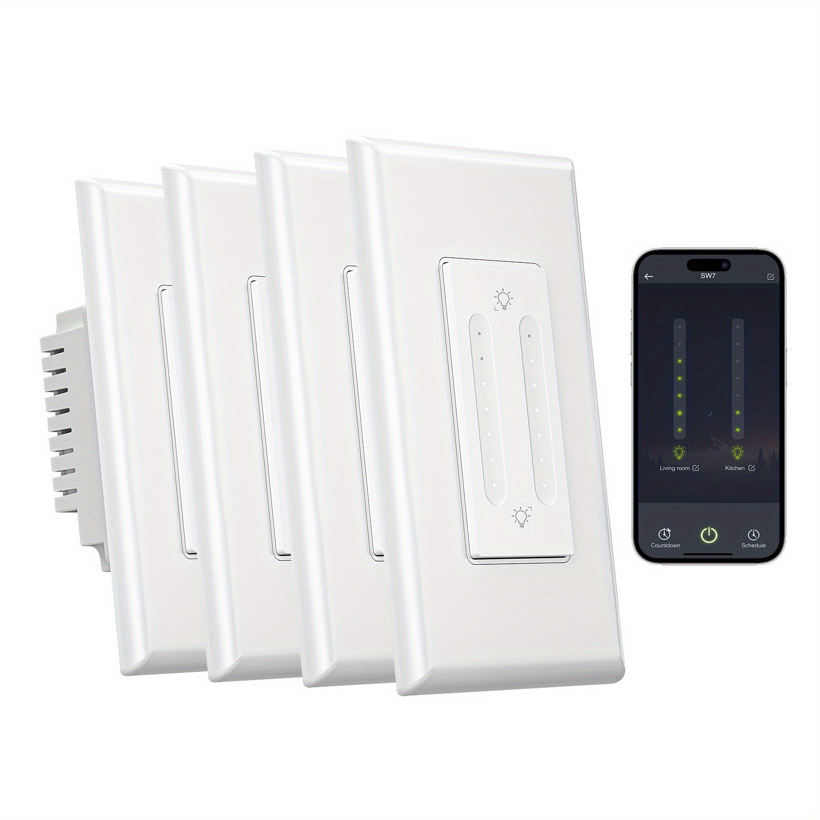 Gosund Smart Dual Dimmer Switch – Wi‑Fi (2.4 GHz) Compatible with Alexa & Google Home, Supports LED, CFL & Incandescent Bulbs, Requires Neutral Wire, White