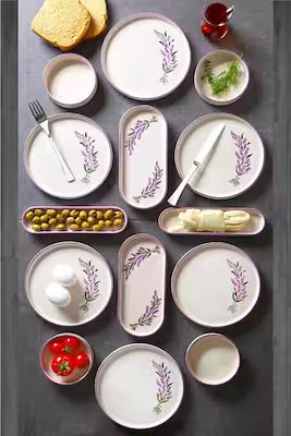 14-piece lavender patterned breakfast set for 6 people