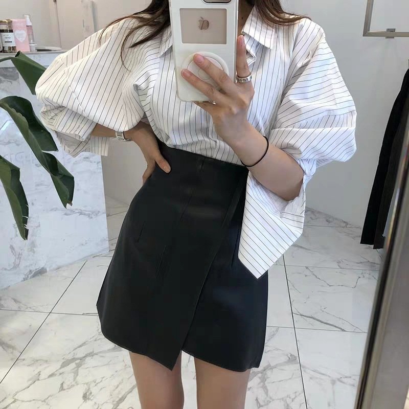 Summer High Waist Leather Skirt for Women