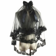 Vintage Lace Hair Veil Black Comb Headpiece