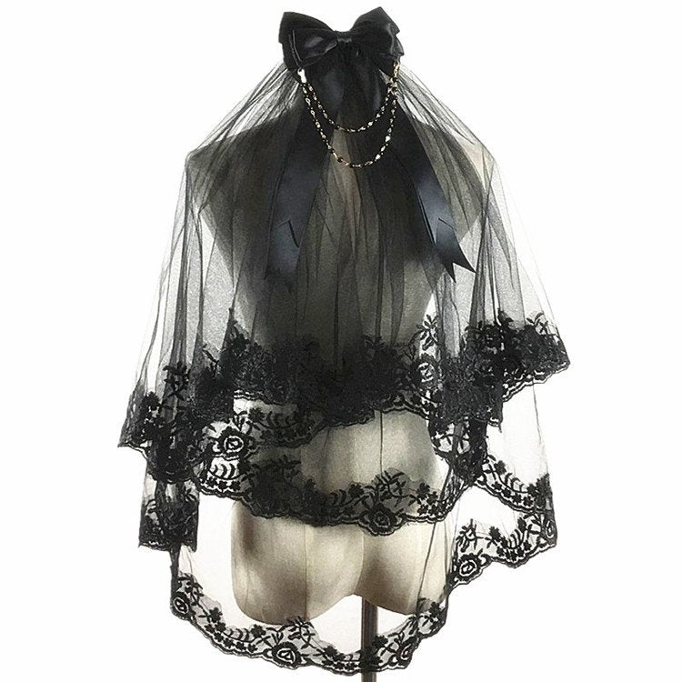 Vintage Lace Hair Veil Black Comb Headpiece