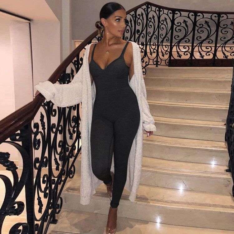 Grey or Black Small Sling One-piece Pants for Women