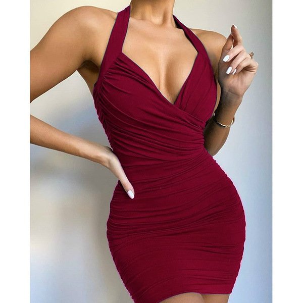 Red Hot V-Neck Halter Dress