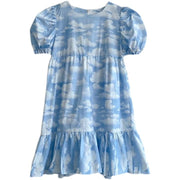 Blue Sky Cloud Print Women's Puff Sleeve Dress