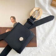 Add a Touch of Elegance with this Black Leather Belt and Bag Set