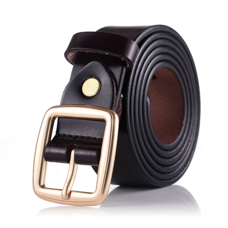 Korean-Style Leather Trouser Belt with Imitation Copper Buckle