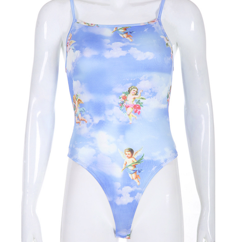 Angel Print Sexy Sleeveless Jumpsuit for Nightclub