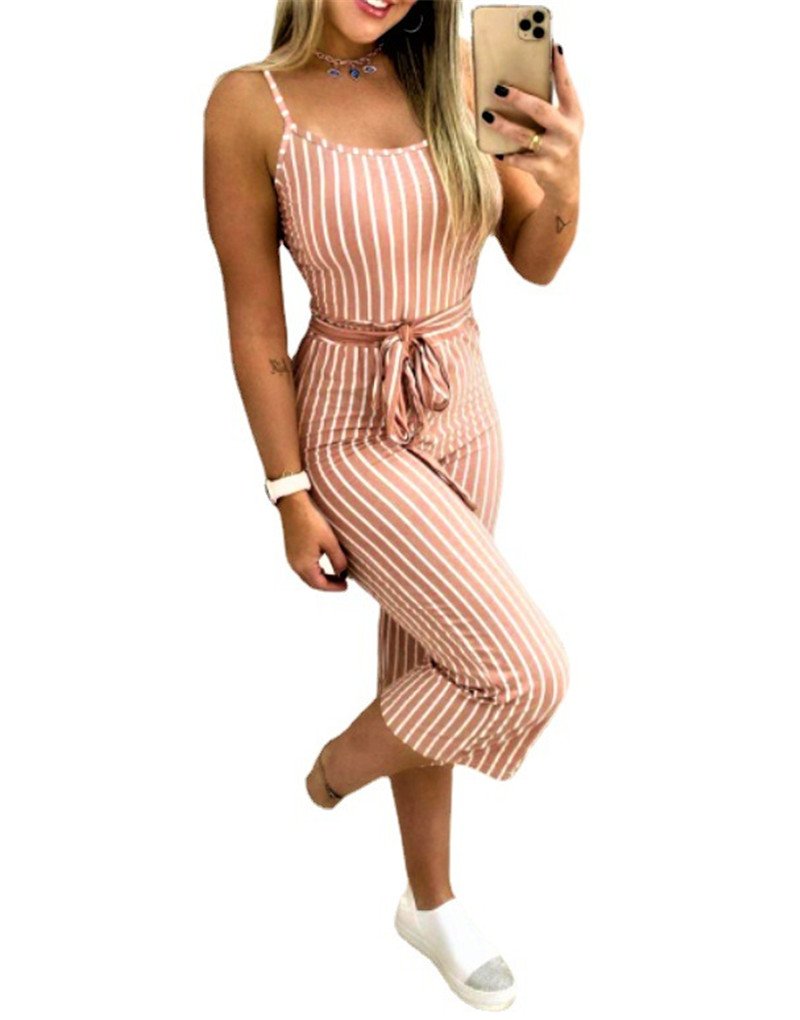 Comfy Cropped Jumpsuit with Striped Straps