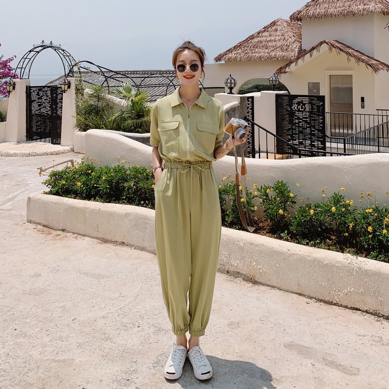 Olive Green High-Waisted Loose Casual Jumpsuit
