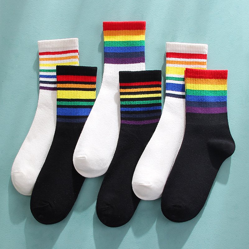 Vibrant Rainbow Cotton Tube Socks for Women