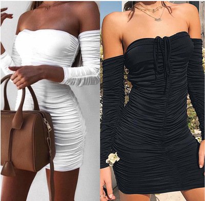 Sexy One-Shoulder Long-Sleeved Dress for Women