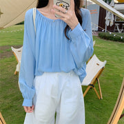 Loose Chiffon Long Sleeve Shirt with Lace Detail