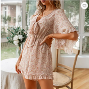 Floral Wide-leg High-waisted V-neck Pants for Women