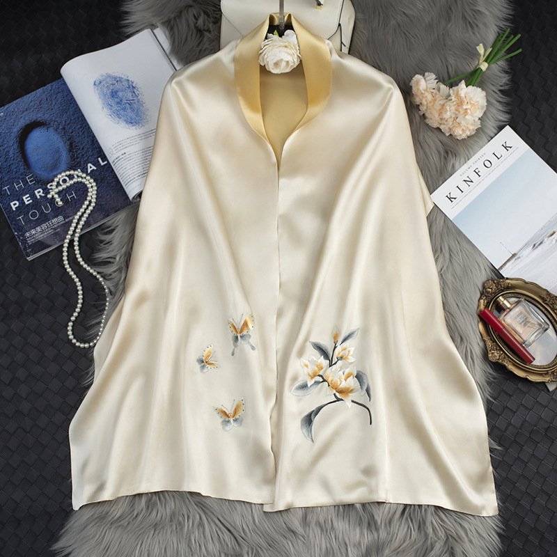 Long Embroidered Silk Shawl for Women