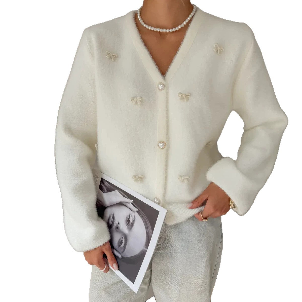 Mink-velvet-look Cardigan Sweater Top