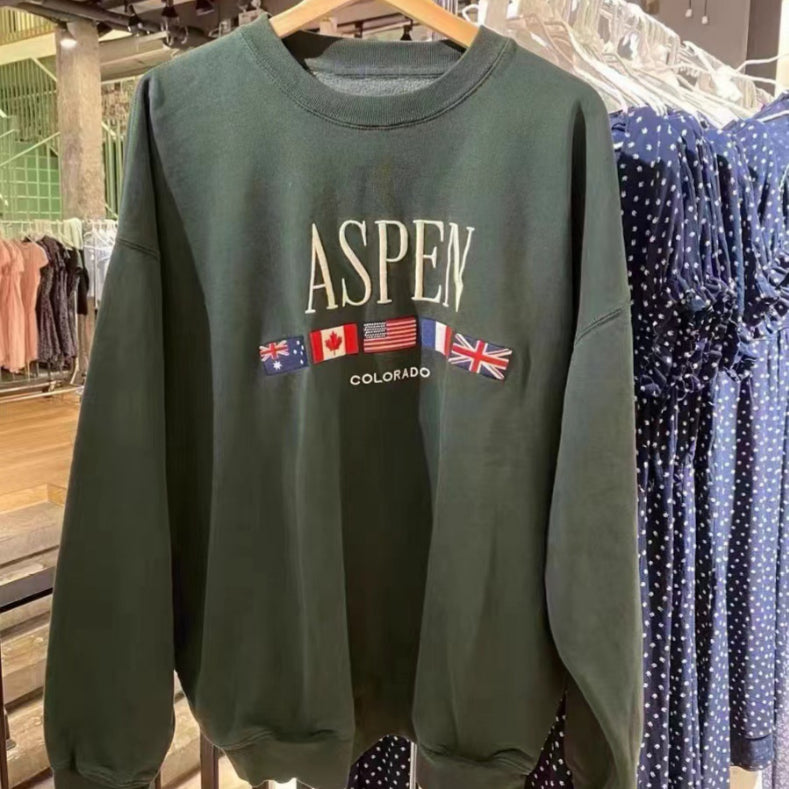 Retro Alphabet Embroidered Pullover Cozy Vintage Sweater