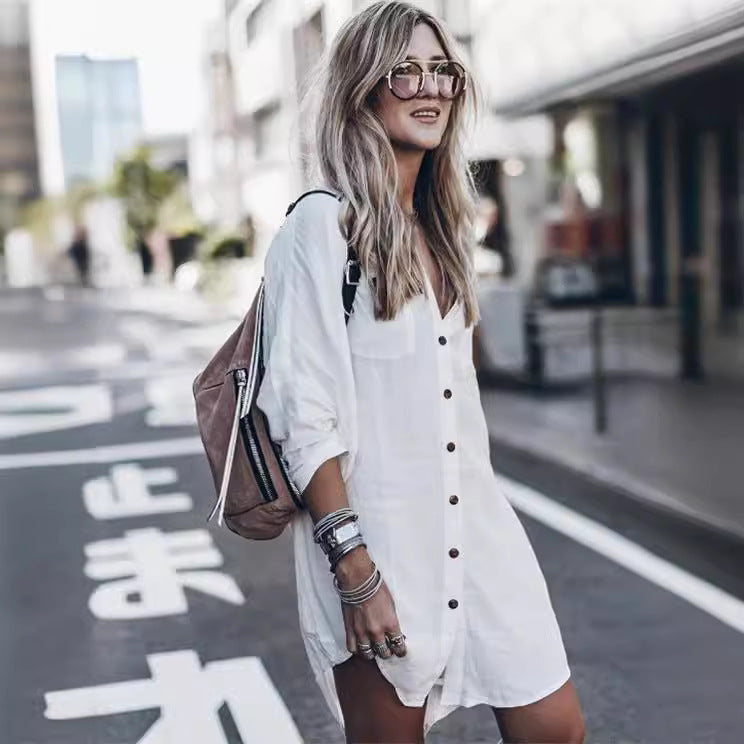 Women's Rayon Lapel Loose Casual Top Shirt