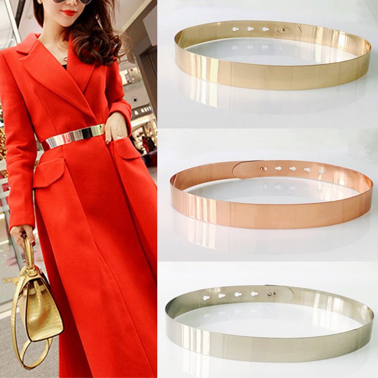 Gold Accent Waist Belt with Built-in Buckle
