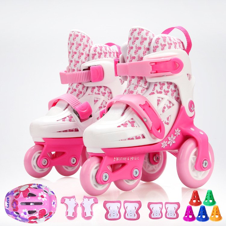 Adjustable Kids Roller Skates Set - Double Row Wheels