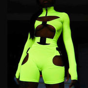 Fluorescent Green High Waist Jumpsuit with School Bag Buckle