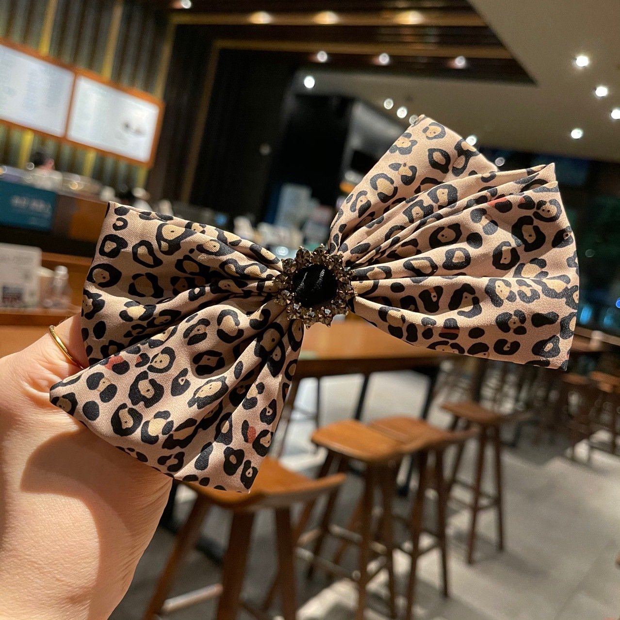 Leopard Print Rhinestone Hair Tie Back Headband