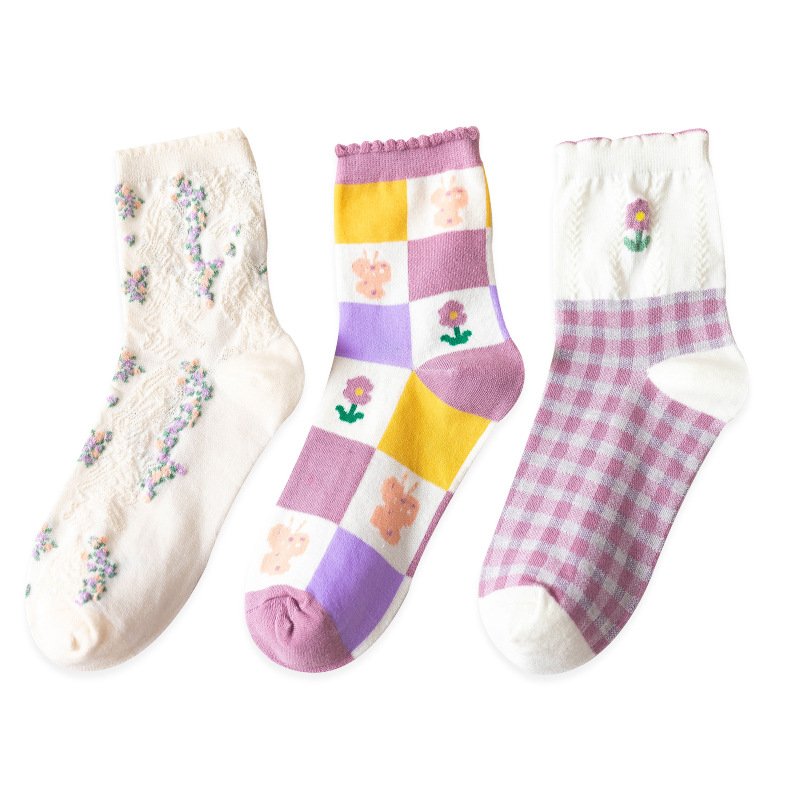 Floral Lace Women's Tube Socks - Breathable & Moisture-Wicking
