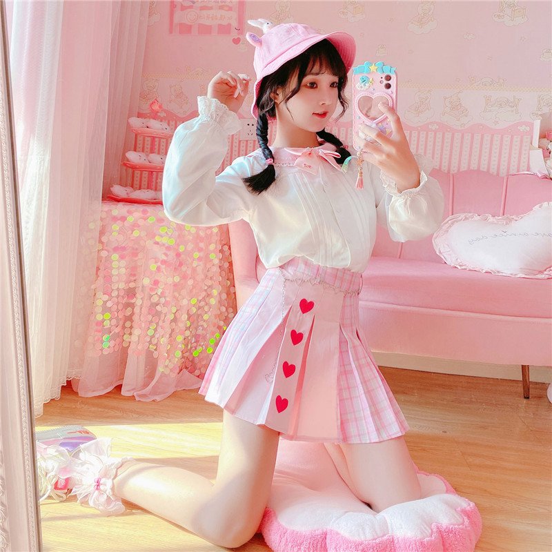 Plaid Mini Skirt High-Waisted Lolita Cosplay for Women