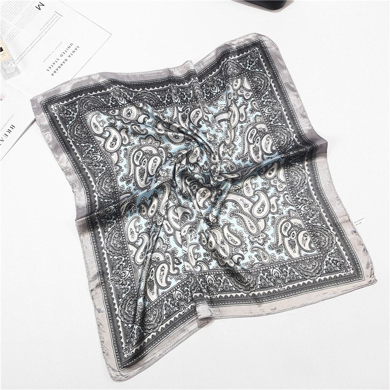 Bohemian Silk Satin Square Scarf Turban for Women