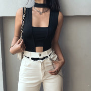 Hollow sleeveless round neck triangle jumpsuit