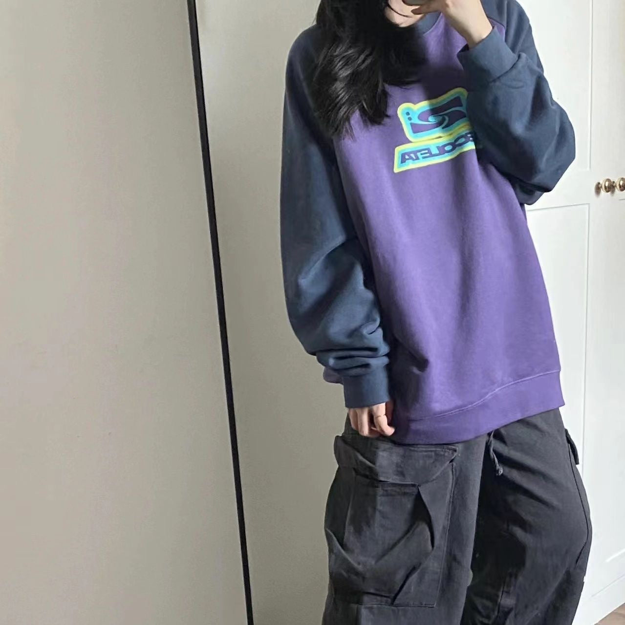Color Contrast Patchwork Hiphop Sweater Top