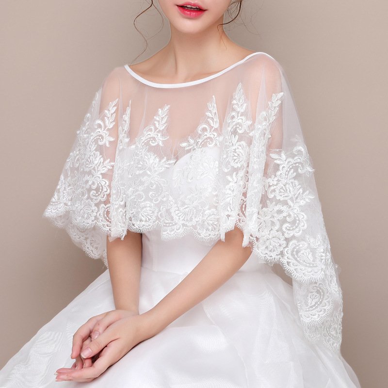 Ivory Lace Shawl for Women - Flowy Floral Cover-Up