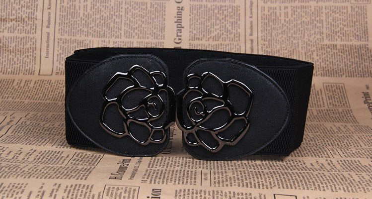Rose Buckle Women's Belts Elastic Wide Waist Belts