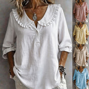 Fashionable Long-sleeved Lace-trimmed Blouse With Buttons